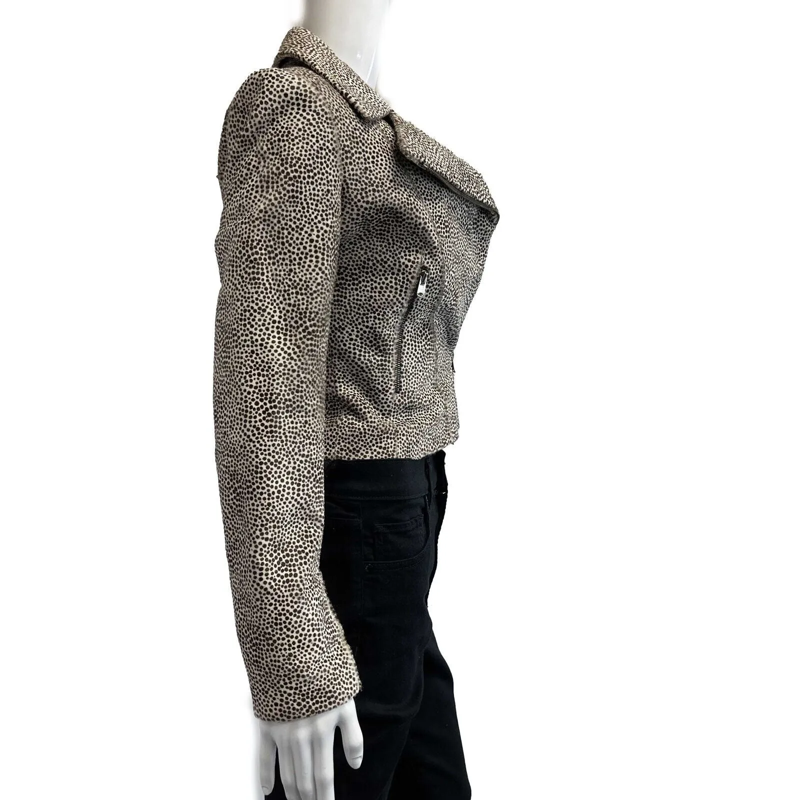 Alaia Rare Vintage Fur Moto Biker Jacket Beige and Black 36 US 4