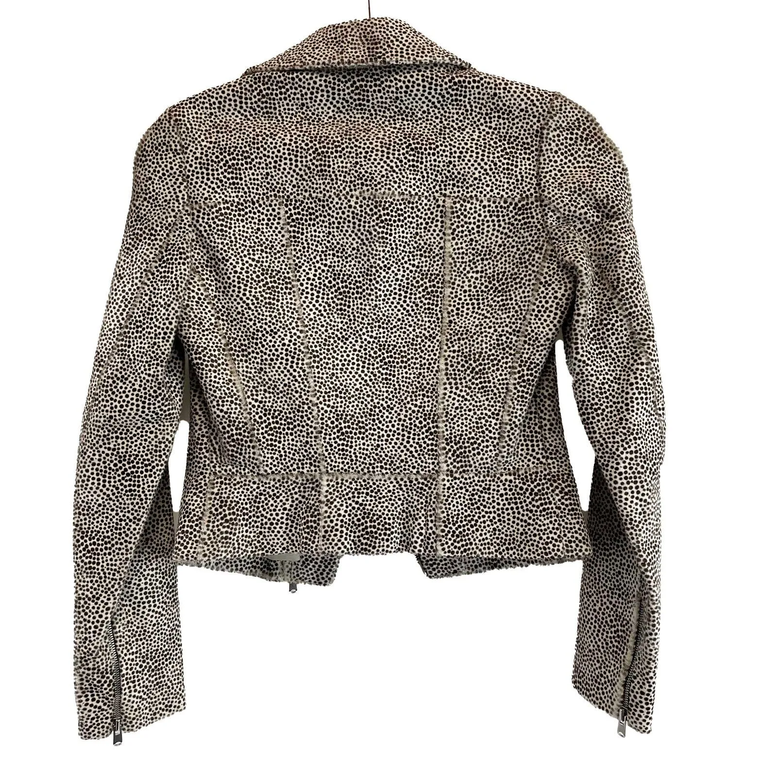 Alaia Rare Vintage Fur Moto Biker Jacket Beige and Black 36 US 4