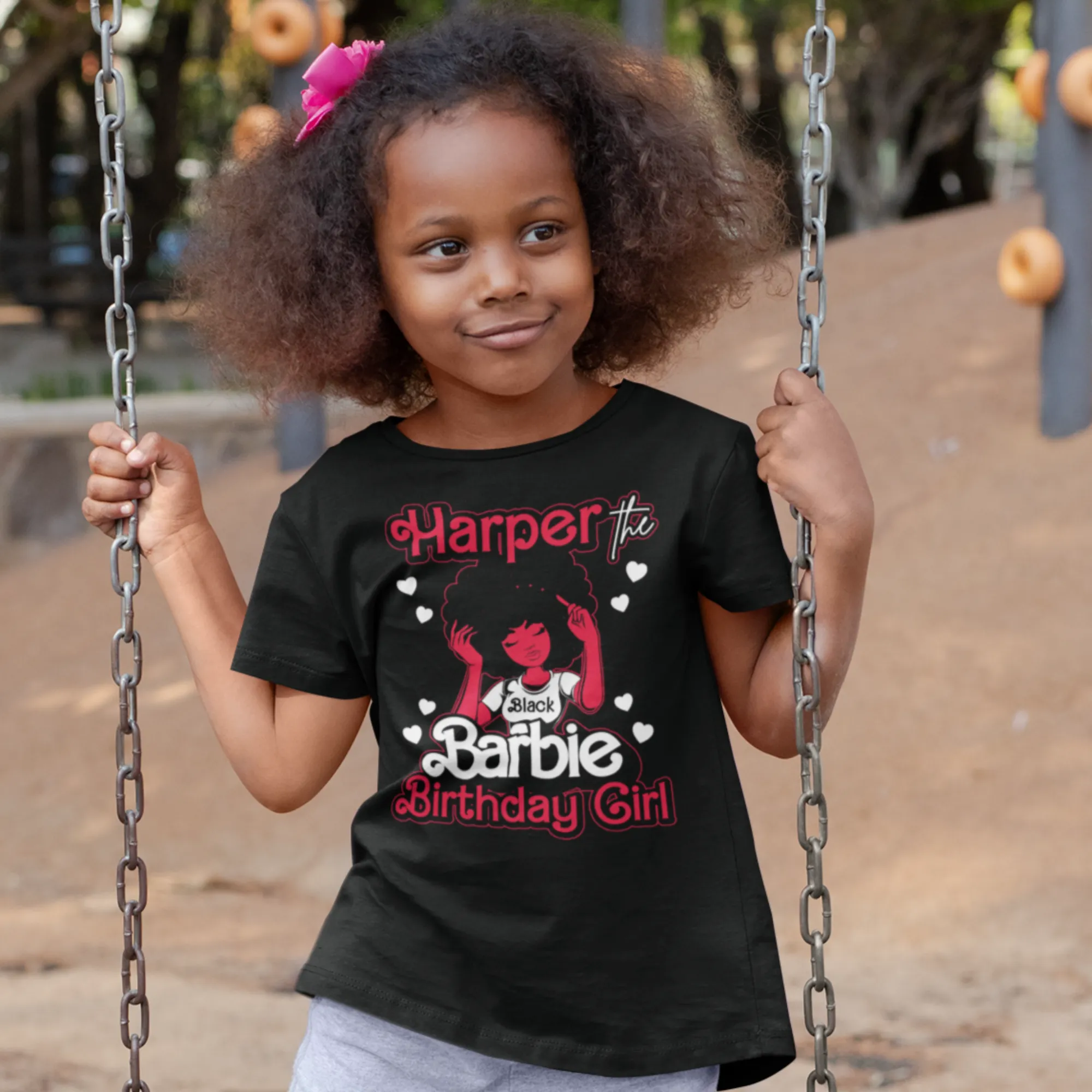 Black Barbie Birthday Girl Family Party Shirts, Black Barbie birthday girl shirt