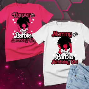 Black Barbie Birthday Girl Family Party Shirts, Black Barbie birthday girl shirt