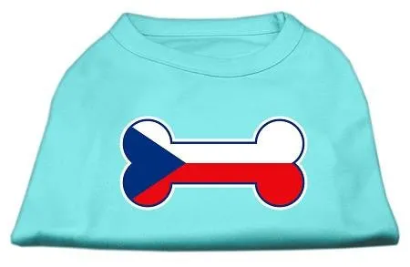 Bone Shaped Czech Republic Flag Screen Print Shirts Aqua L (14)
