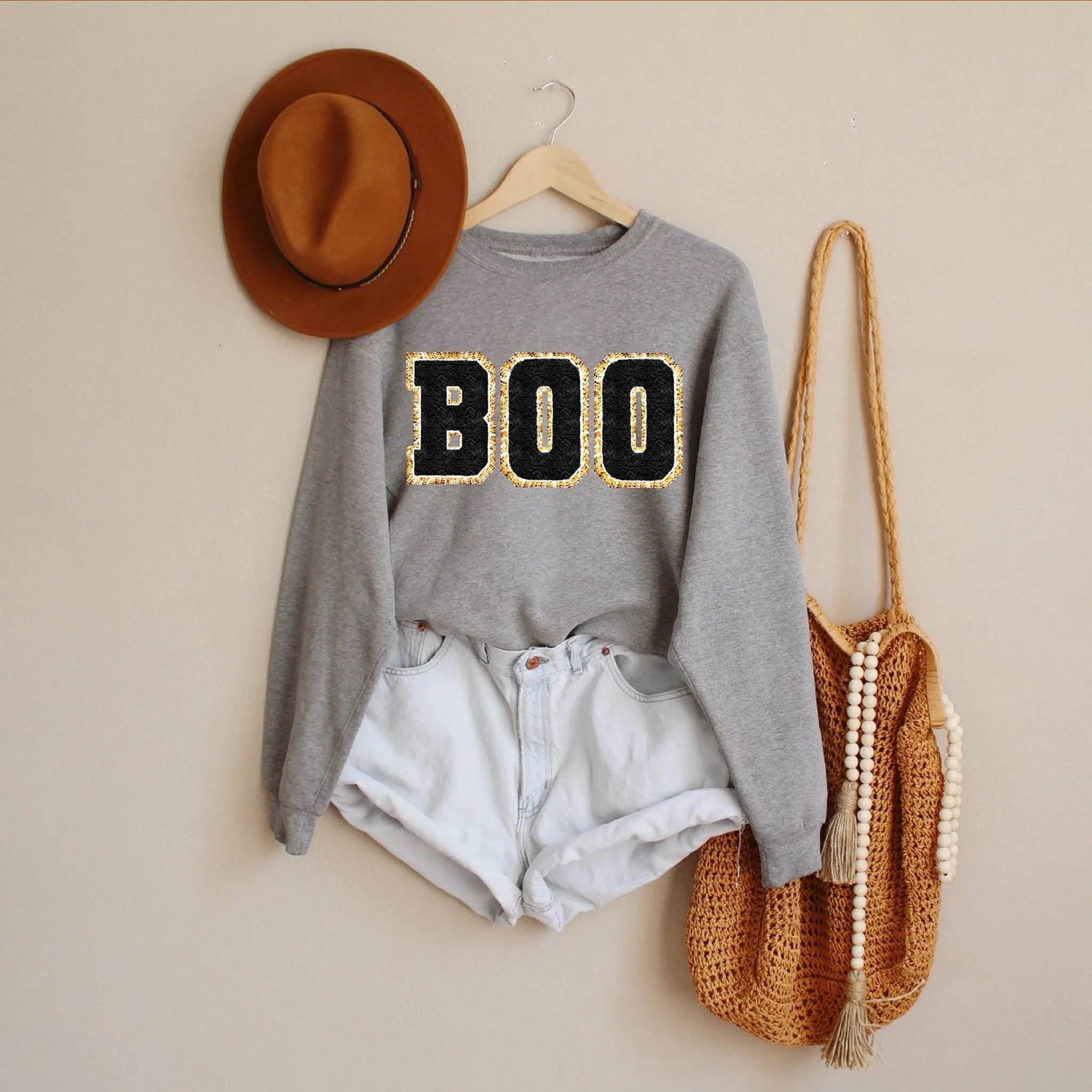 BOO Halloween Chenille Patch Sweatshirt