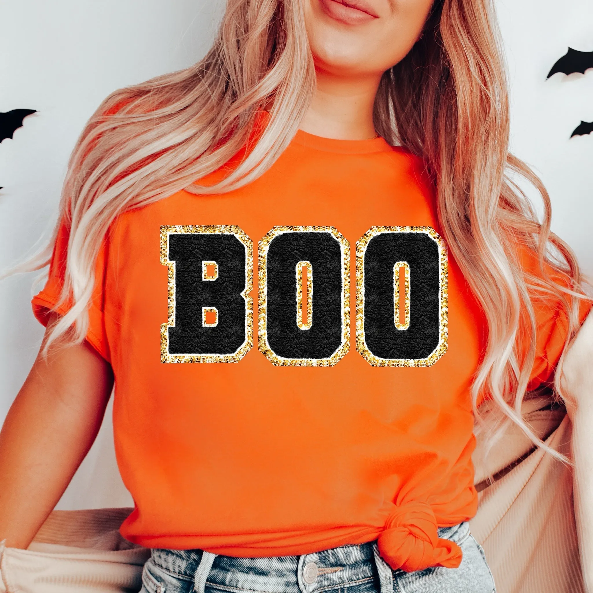 BOO Halloween Chenille Patch Sweatshirt