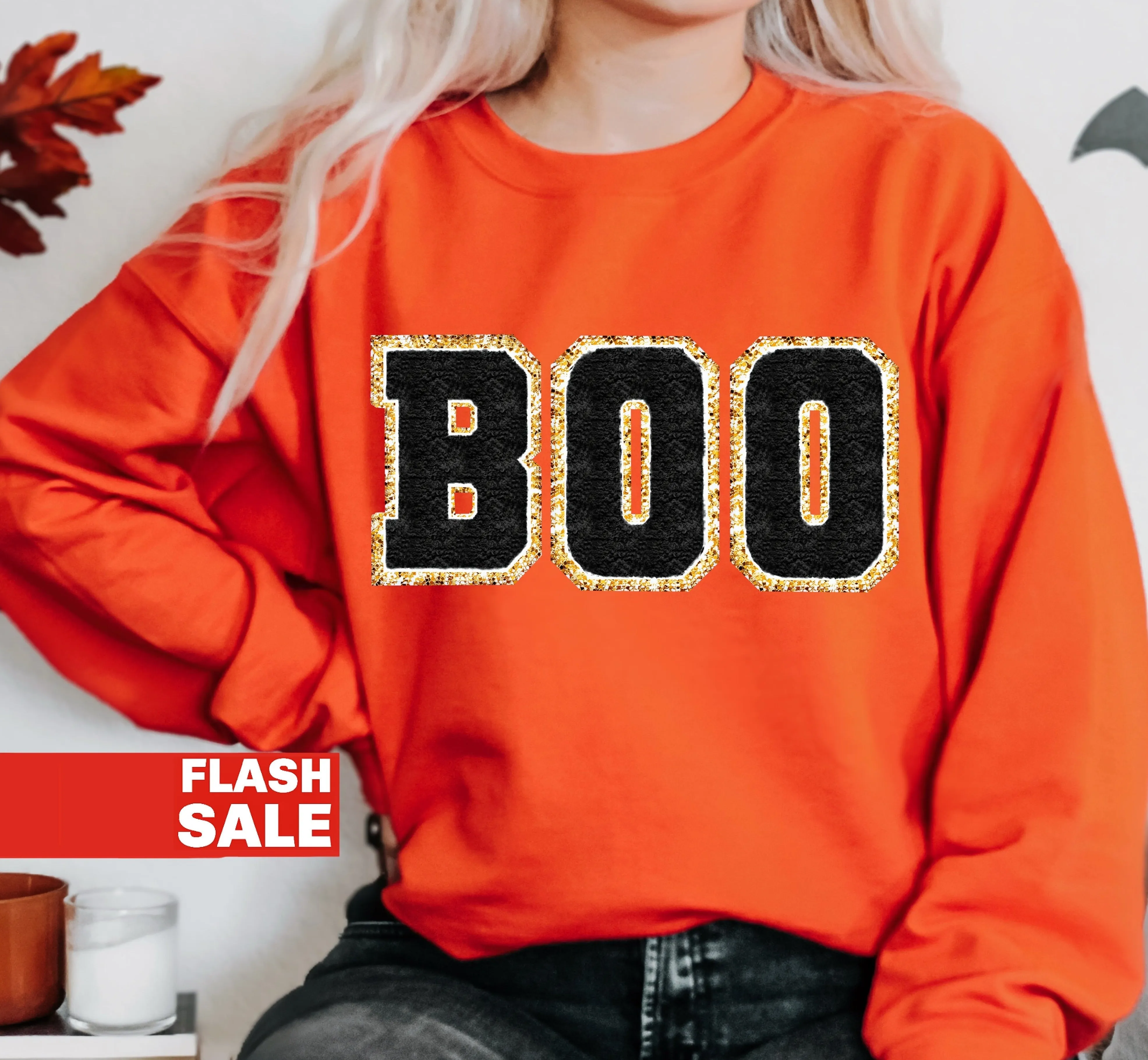 BOO Halloween Chenille Patch Sweatshirt