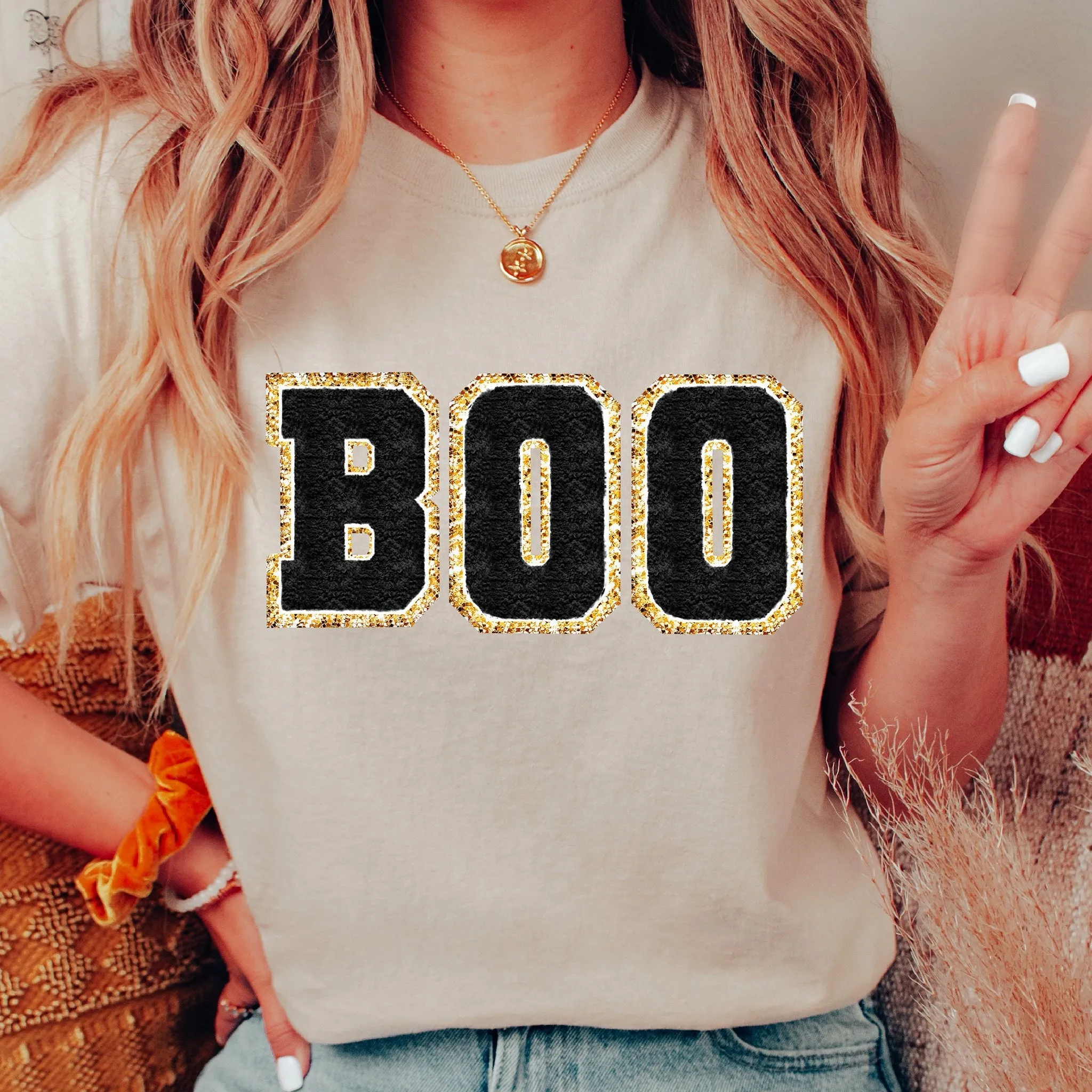 BOO Halloween Chenille Patch Sweatshirt