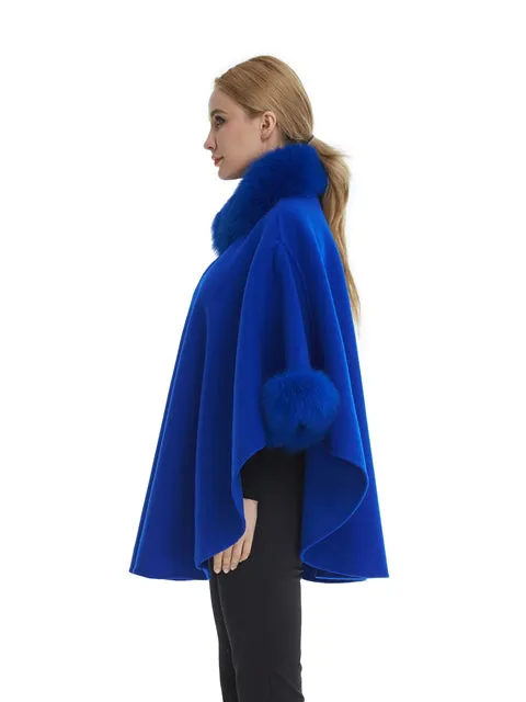 Cashmere blend poncho with fox trim
