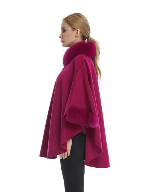 Cashmere blend poncho with fox trim