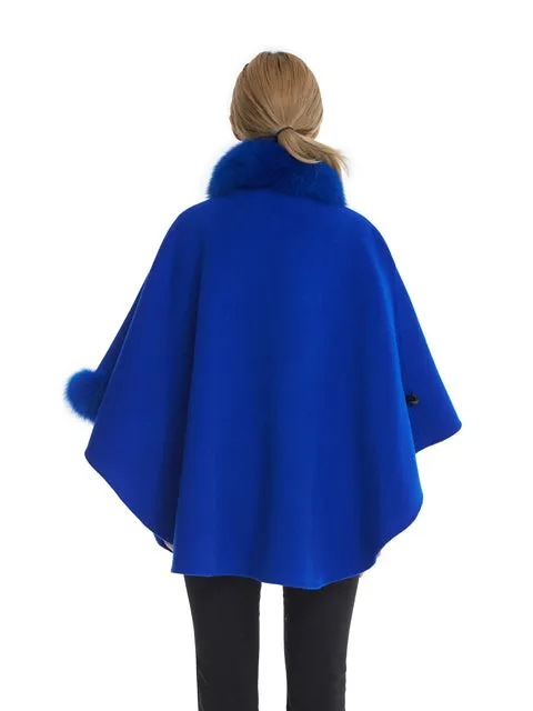 Cashmere blend poncho with fox trim