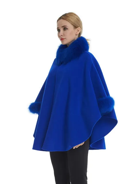 Cashmere blend poncho with fox trim