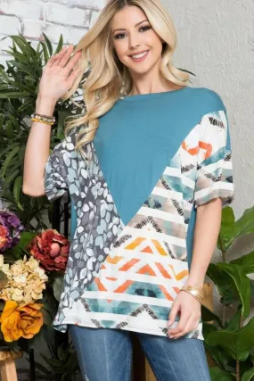Celeste color block tee - light teal