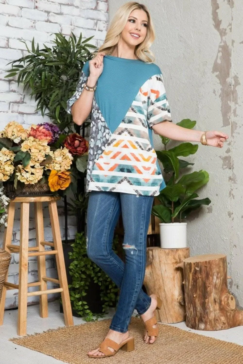Celeste color block tee - light teal