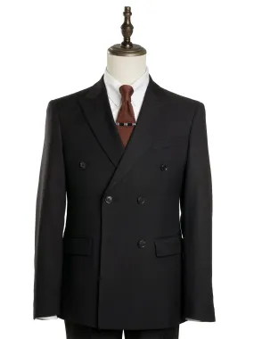 Double Breasted Suit Blazer - Jet Black Plain (Peak Lapel)