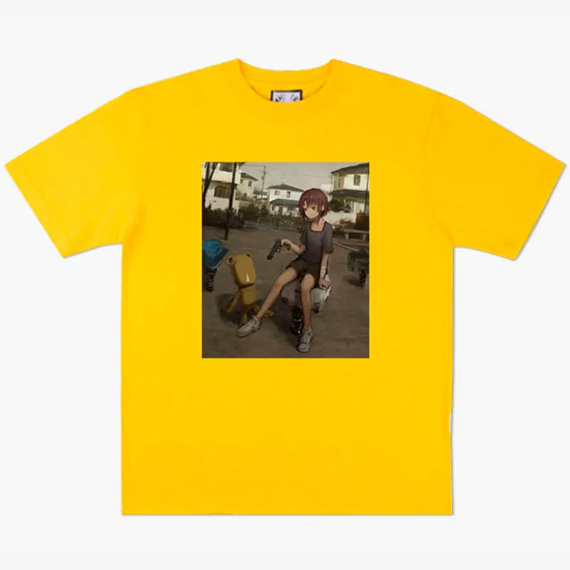 Dullcore Anime Girl with Gun Morute T-Shirt