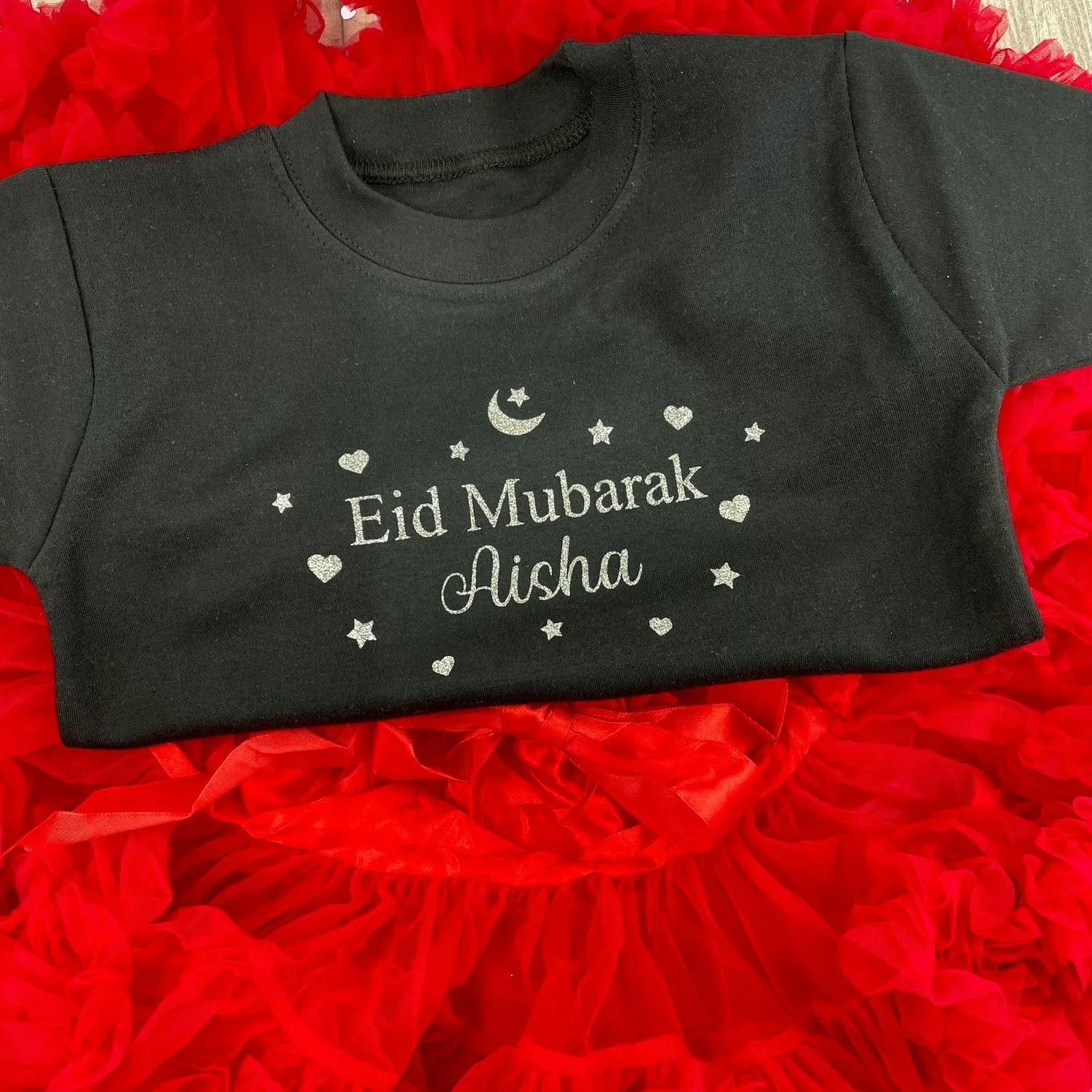 Girls Eid Mubarak Personalised Boutique Skirt & Top Set