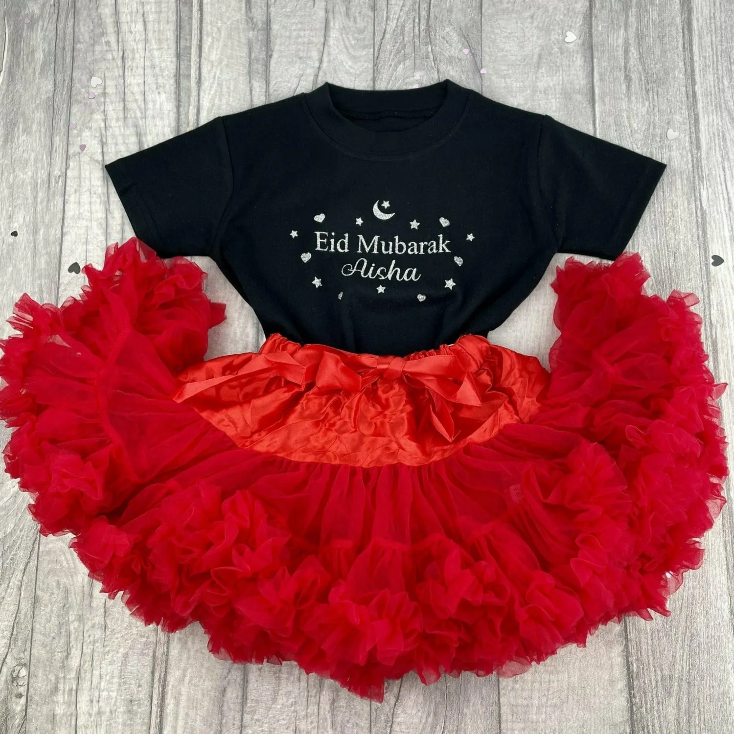Girls Eid Mubarak Personalised Boutique Skirt & Top Set