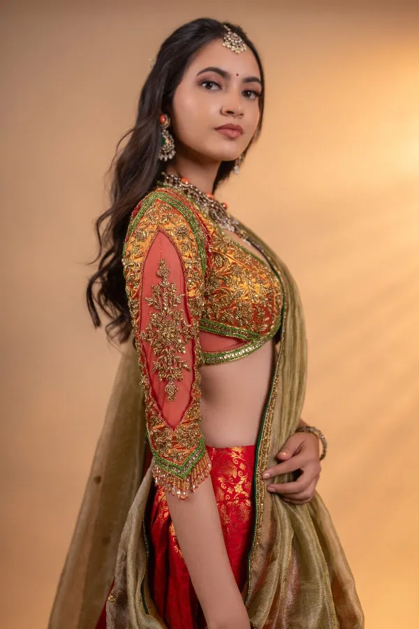 KANJEEVARAM BRIDAL HALF SAREE IN RED