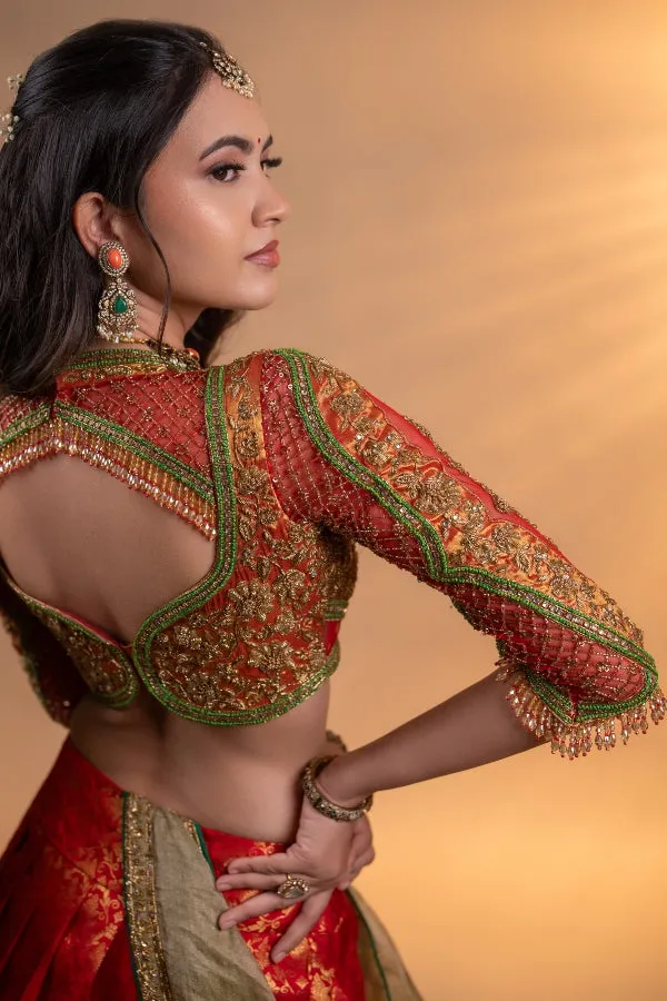 KANJEEVARAM BRIDAL HALF SAREE IN RED