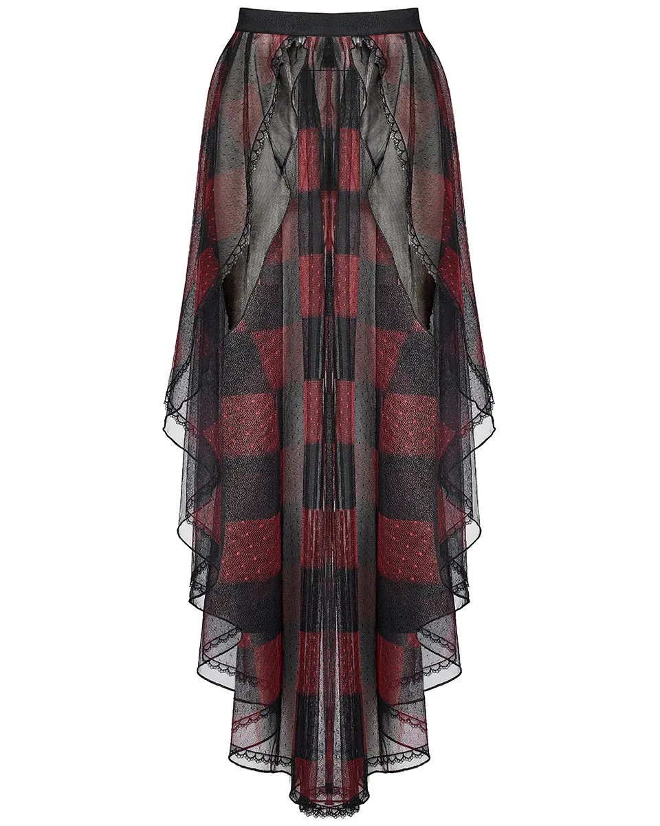 LQ103-BKPRFPyon Pyon Womens Gothic Lolita Sheer Mesh Half-Skirt - Black & Red Check