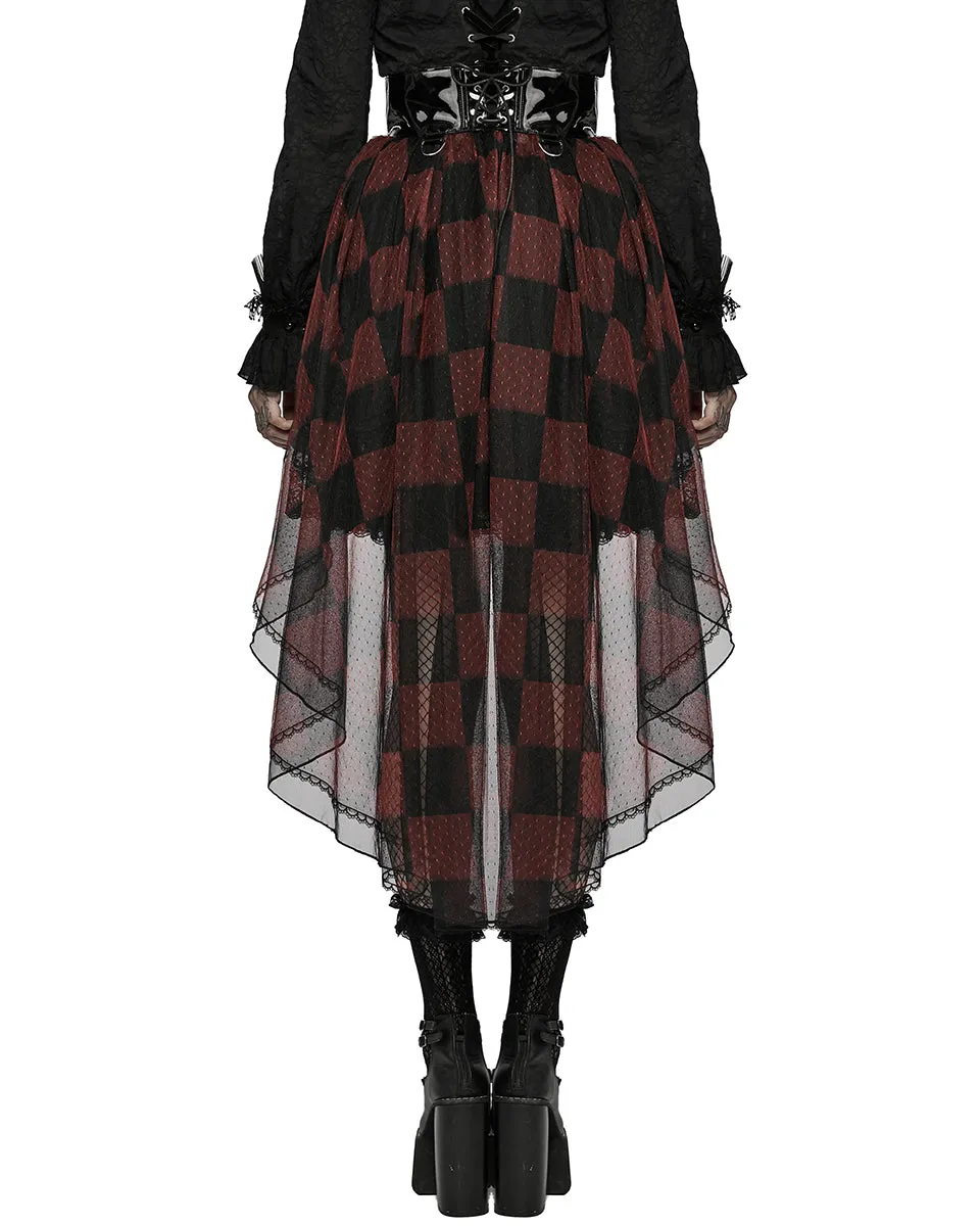LQ103-BKPRFPyon Pyon Womens Gothic Lolita Sheer Mesh Half-Skirt - Black & Red Check