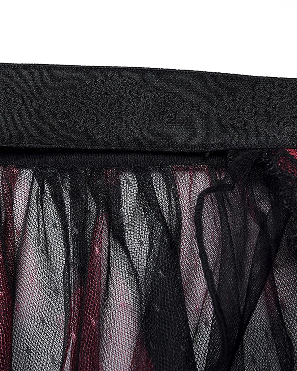 LQ103-BKPRFPyon Pyon Womens Gothic Lolita Sheer Mesh Half-Skirt - Black & Red Check