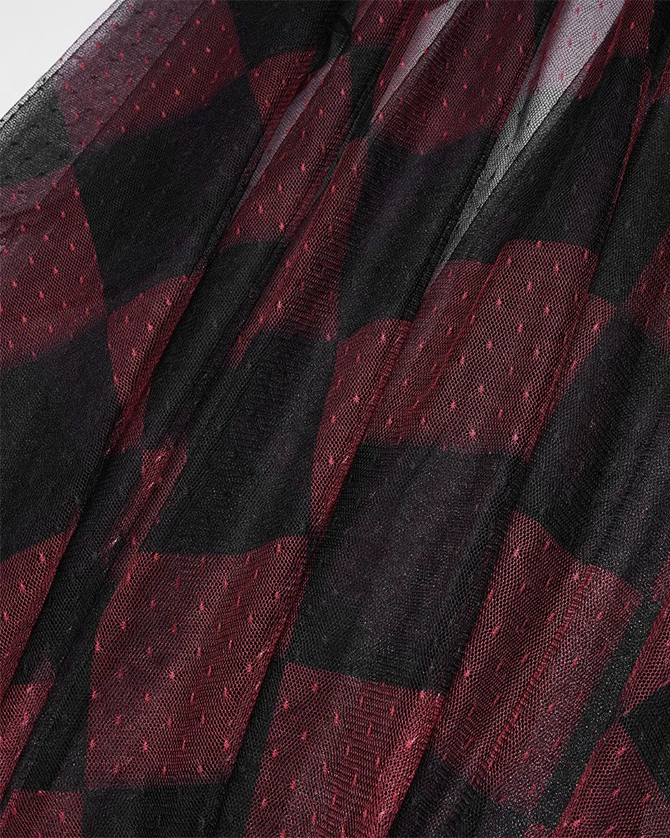 LQ103-BKPRFPyon Pyon Womens Gothic Lolita Sheer Mesh Half-Skirt - Black & Red Check