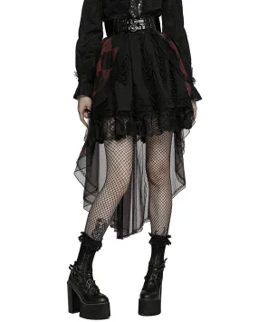 LQ103-BKPRFPyon Pyon Womens Gothic Lolita Sheer Mesh Half-Skirt - Black & Red Check