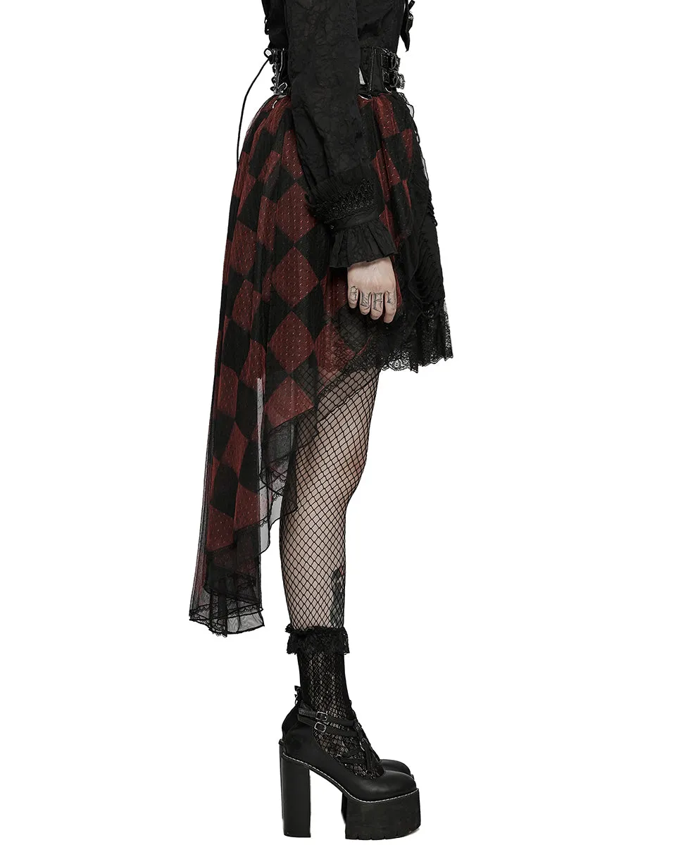 LQ103-BKPRFPyon Pyon Womens Gothic Lolita Sheer Mesh Half-Skirt - Black & Red Check