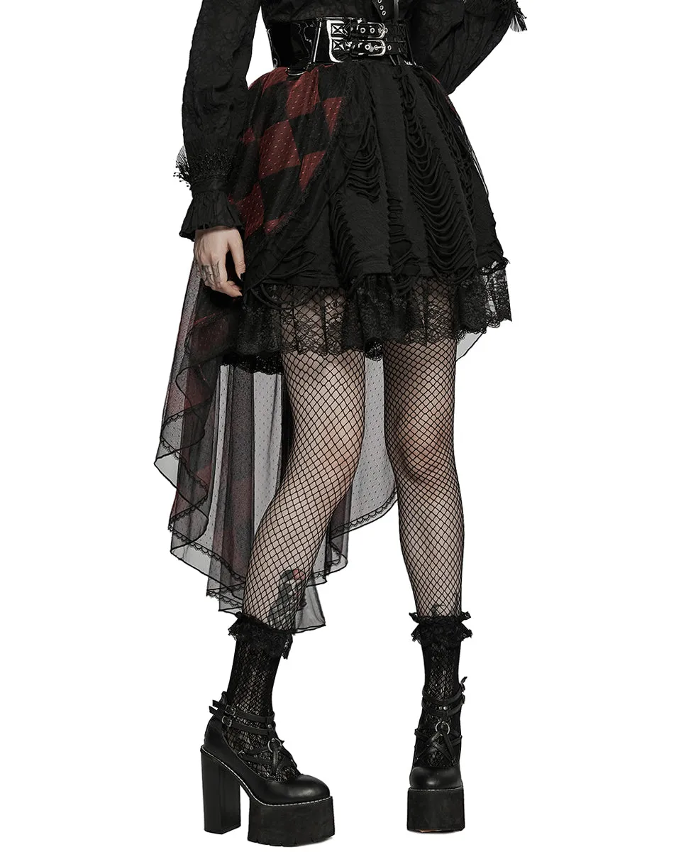 LQ103-BKPRFPyon Pyon Womens Gothic Lolita Sheer Mesh Half-Skirt - Black & Red Check