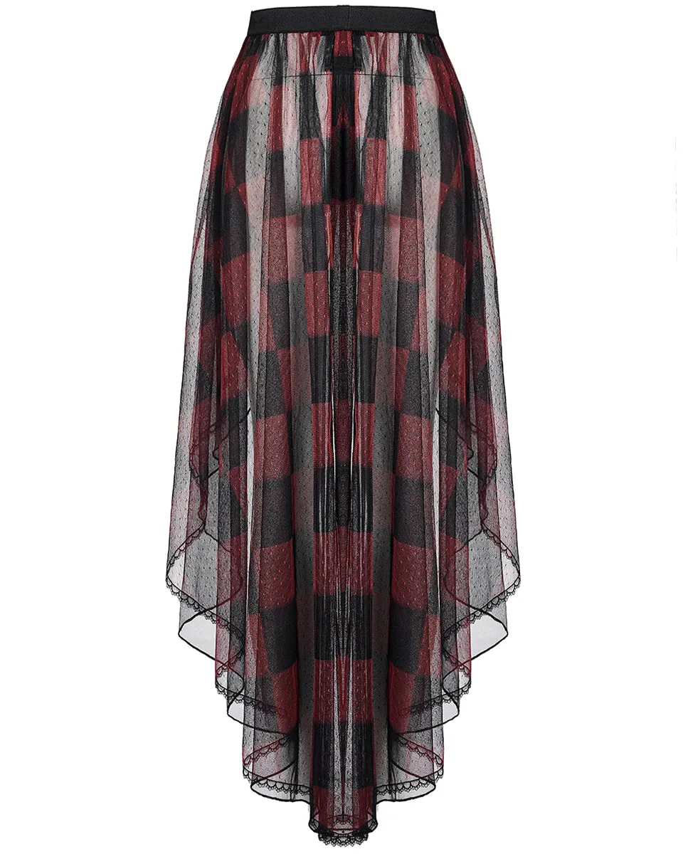 LQ103-BKPRFPyon Pyon Womens Gothic Lolita Sheer Mesh Half-Skirt - Black & Red Check