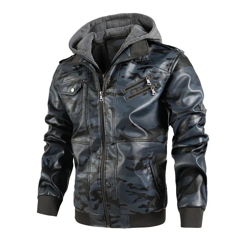 New Men Leather Jackets PU Hooded Jackets Coats Mens Autumn Winter Motorcycle Biker Faux Leather Jackets Male European Size