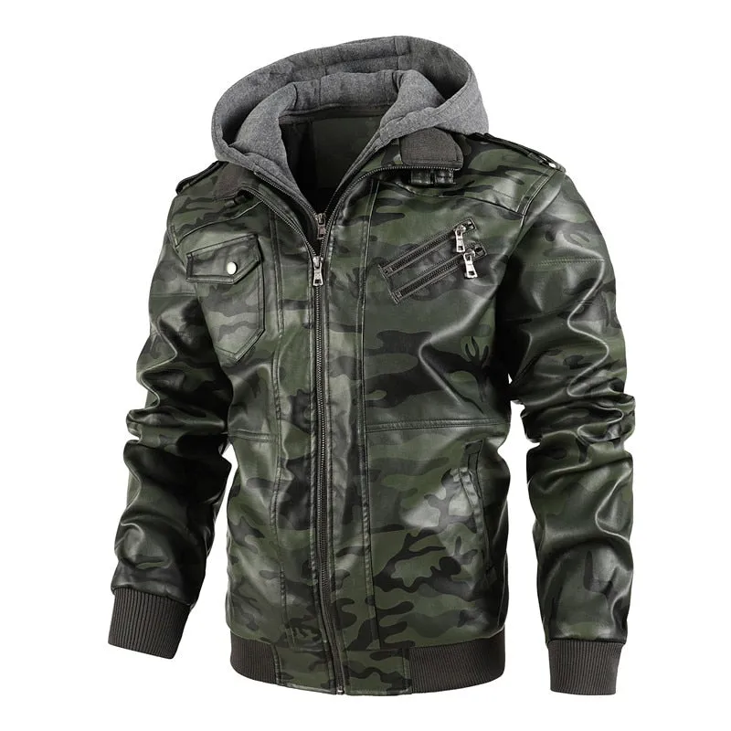 New Men Leather Jackets PU Hooded Jackets Coats Mens Autumn Winter Motorcycle Biker Faux Leather Jackets Male European Size