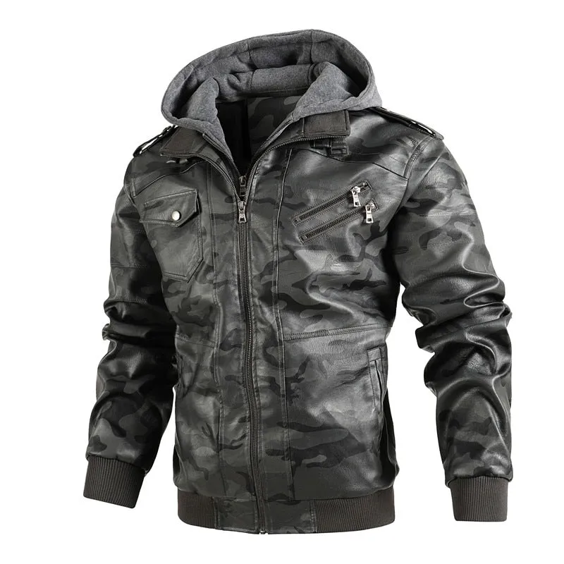 New Men Leather Jackets PU Hooded Jackets Coats Mens Autumn Winter Motorcycle Biker Faux Leather Jackets Male European Size
