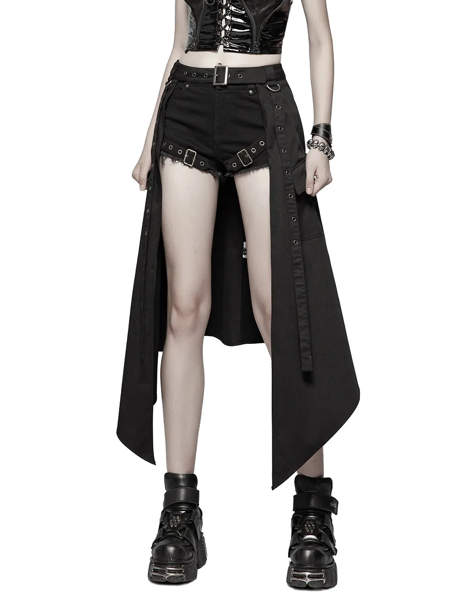 OQ-380 Womens Cyberpunk Gothic Ninja Open Front Half Skirt