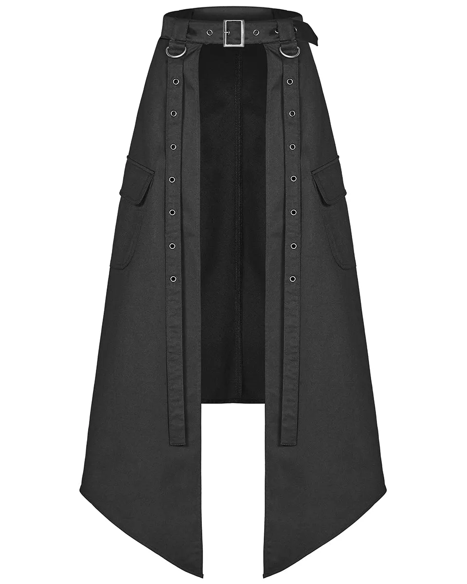 OQ-380 Womens Cyberpunk Gothic Ninja Open Front Half Skirt