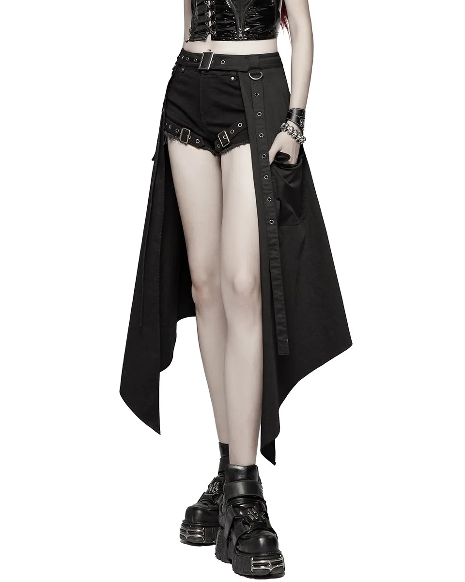 OQ-380 Womens Cyberpunk Gothic Ninja Open Front Half Skirt