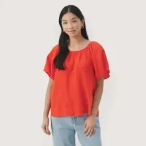 PART TWO GEORGIANA LINEN BLOUSE MANDARIN RED