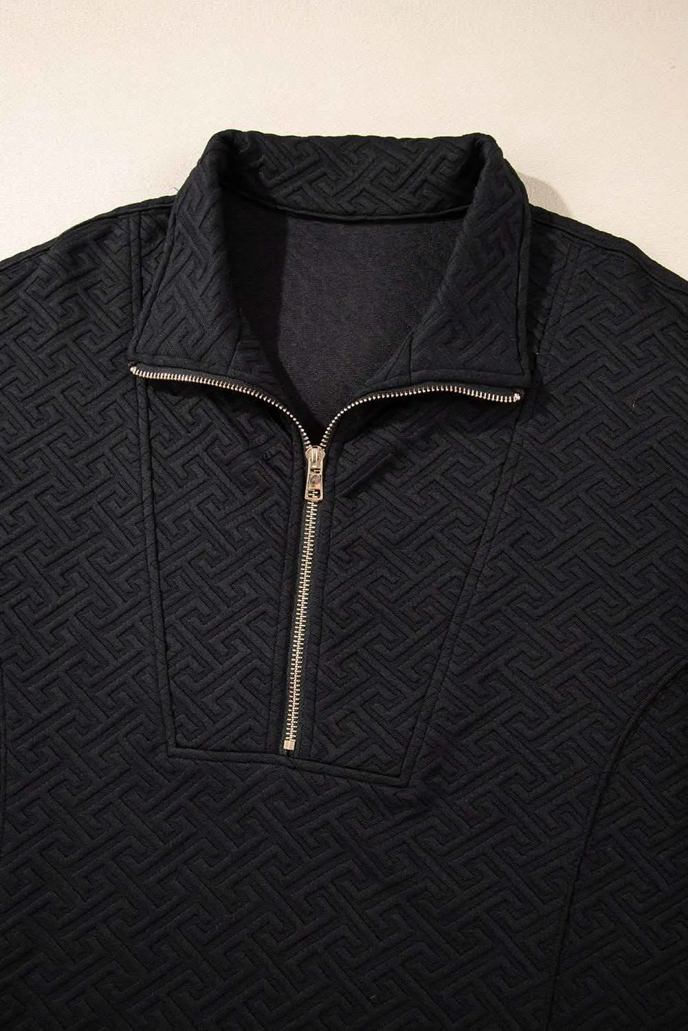 Textured black half-zip sweatshirt