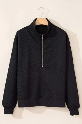 Textured black half-zip sweatshirt