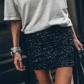 UAKISS  -  2024 Spring Fashion Glitter Sequin Shiny Skirts Women Sexy High Waist Club Party Short Skirts Autumn Elegant Bodycon Hips Skirts
