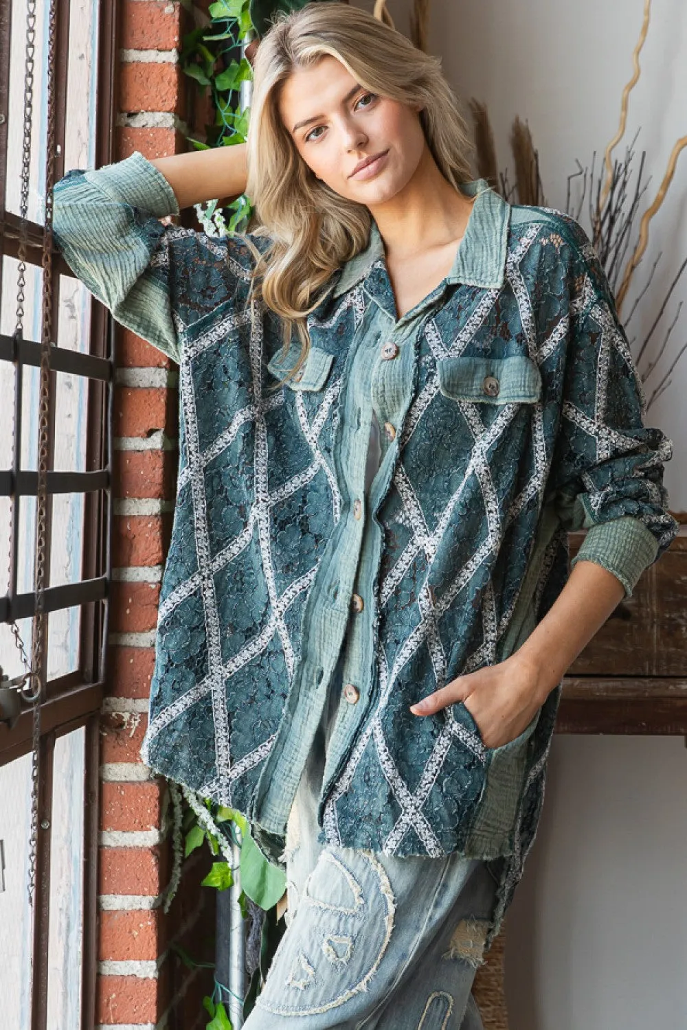 Washed Lace Button Down